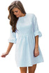 Blue White Stripe Flounce Sleeve Seersucker Dress